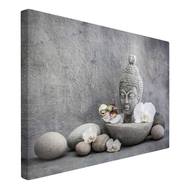 Moderne Leinwandbilder Wohnzimmer Zen Buddha, Orchideen und Steine