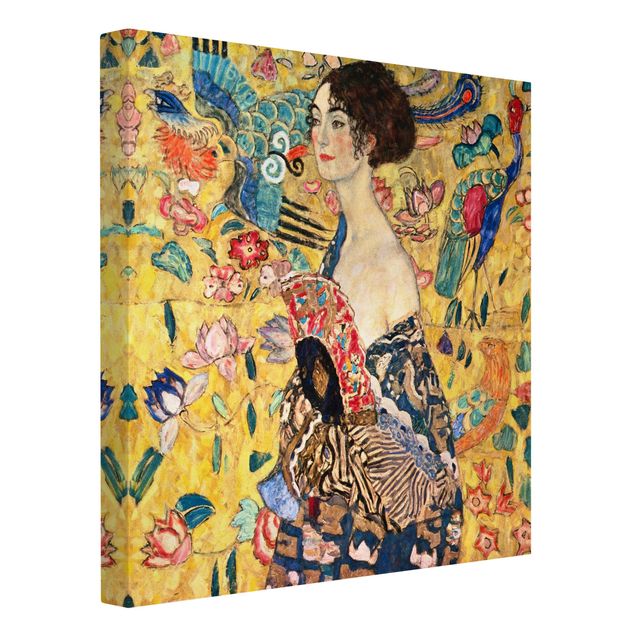 Leinwand Kunstdruck Gustav Klimt - Dame mit Fächer