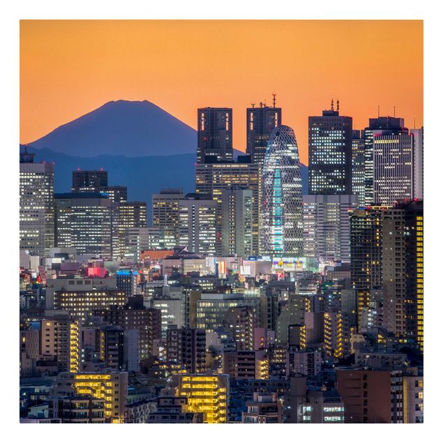 Kunstdrucke auf Leinwand Tokio mit dem Fuji am Abend