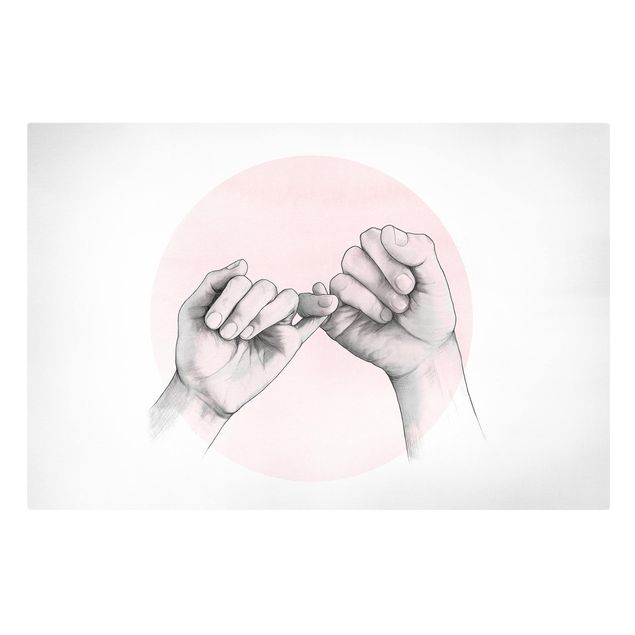 Schöne Wandbilder Illustration Hände Freundschaft Kreis Rosa Weiß