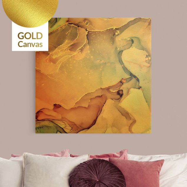Wandbilder XXL Aquarell Pastell Rosa mit Gold