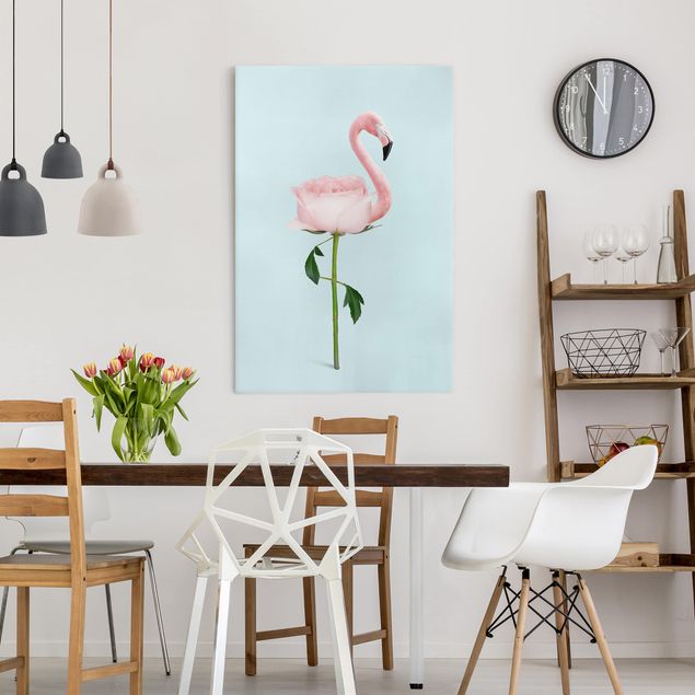 Leinwand Vogel Flamingo mit Rose