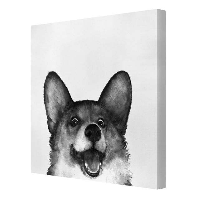 Tierbilder auf Leinwand Illustration Hund Corgi Weiß Schwarz Malerei