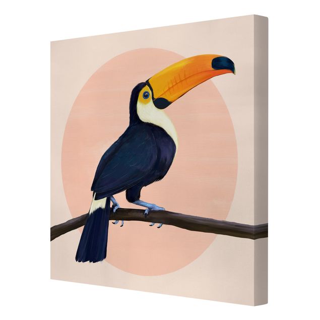 Moderne Leinwandbilder Wohnzimmer Illustration Vogel Tukan Malerei Pastell