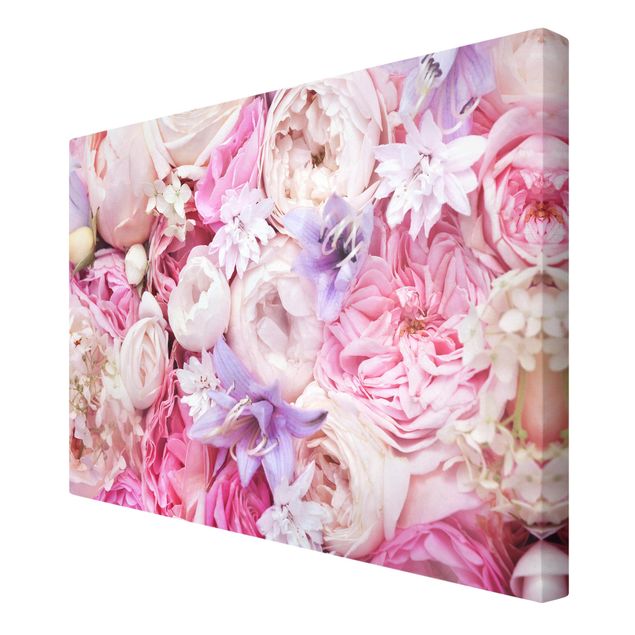 Schöne Wandbilder Shabby Rosen mit Glockenblumen