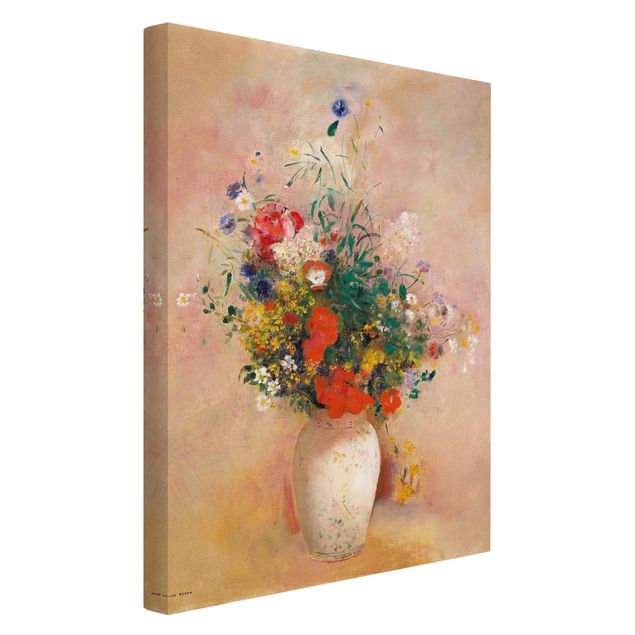 Wandbilder Stillleben Odilon Redon - Vase mit Blumen (rosenfarbener Hintergrund)