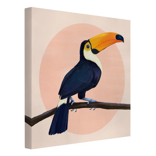 Leinwandbild Kunstdruck Illustration Vogel Tukan Malerei Pastell