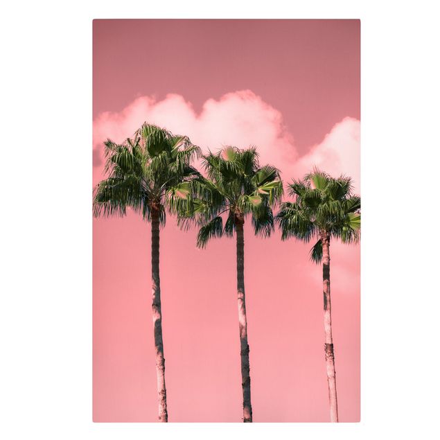 Moderne Leinwandbilder Wohnzimmer Palmen vor Himmel Rosa