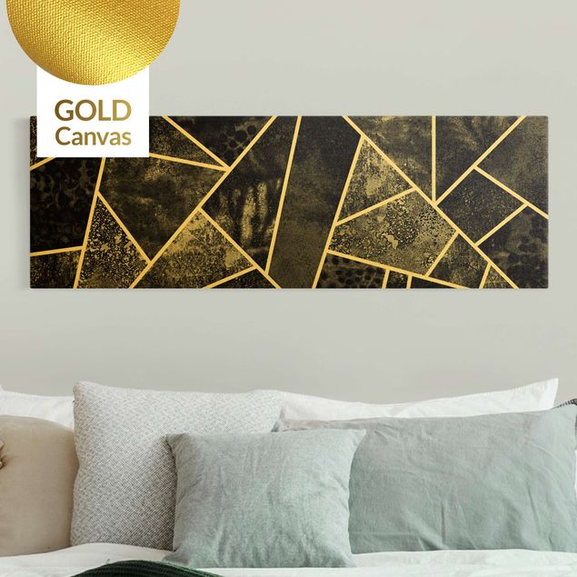 Wandbilder XXL Goldene Geometrie - Graue Dreiecke