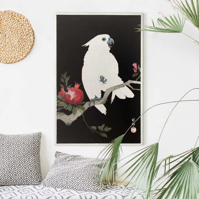 Leinwand Bilder XXL Asiatische Vintage Illustration Weißer Kakadu