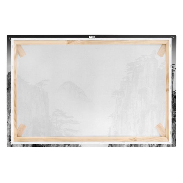 Moderne Leinwandbilder Wohnzimmer Felsen im Nebel schwarz-weiß