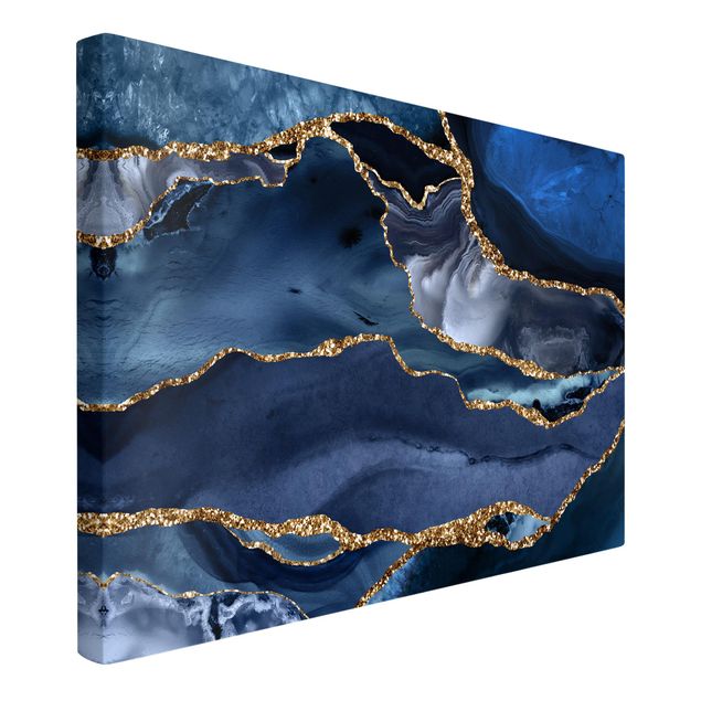 Kunstdrucke auf Leinwand Goldene Glitzer Wellen vor Blau