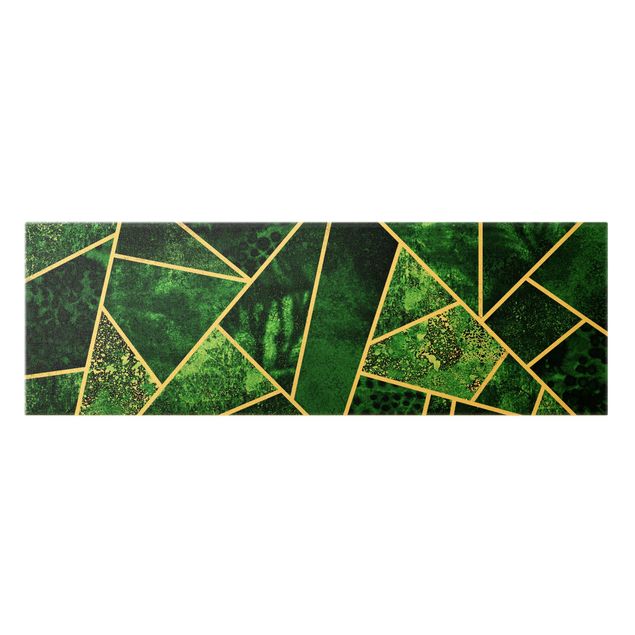 Leinwand Kunstdruck Goldene Geometrie - Dunkler Smaragd