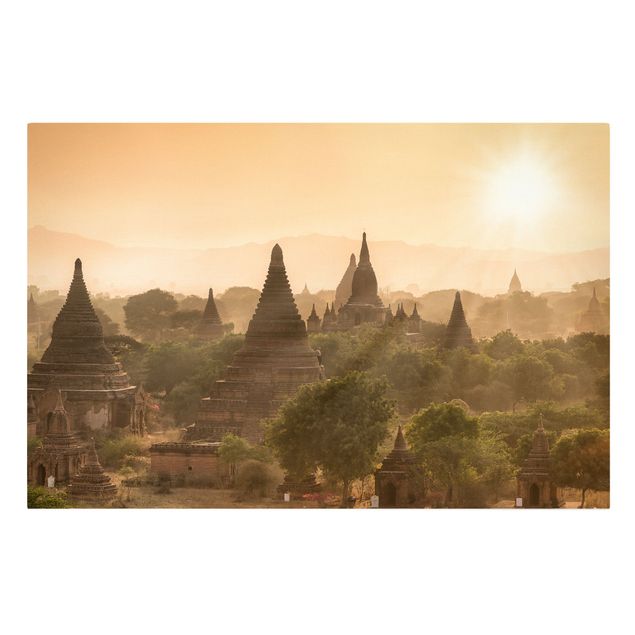 Leinwand Kunstdruck Sonnenuntergang über Bagan
