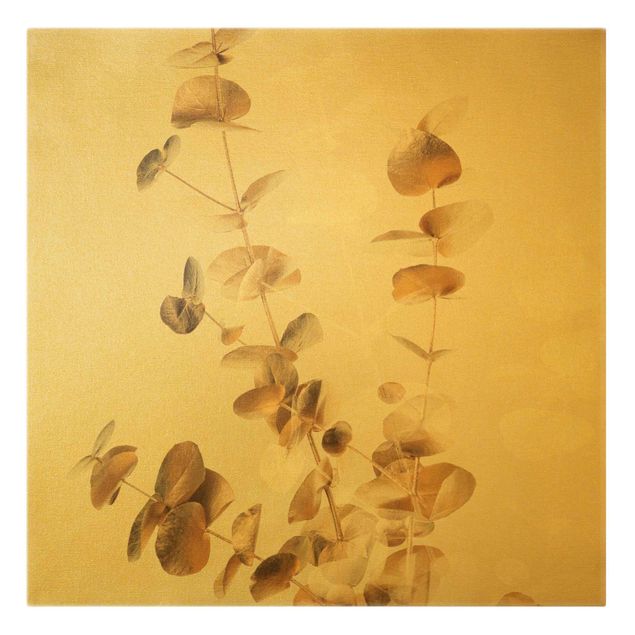 Leinwandbilder Goldene Eukalyptuszweige mit Weiß