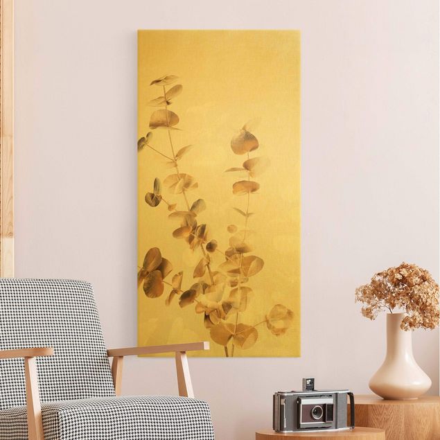 Schöne Wandbilder Goldene Eukalyptuszweige mit Weiß