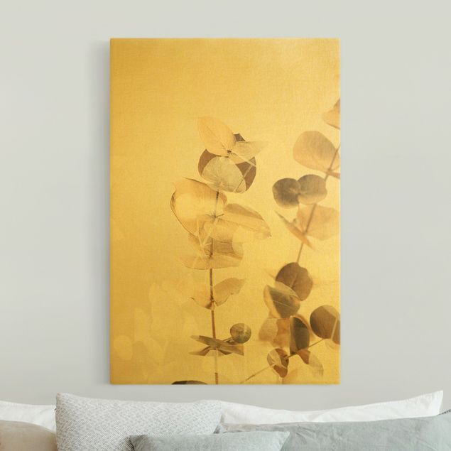 Leinwandbilder Blumen Goldene Eukalyptuszweige mit Weiß II