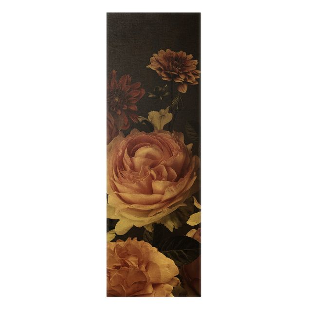 Wandbilder Rosa Blumen auf Schwarz Vintage