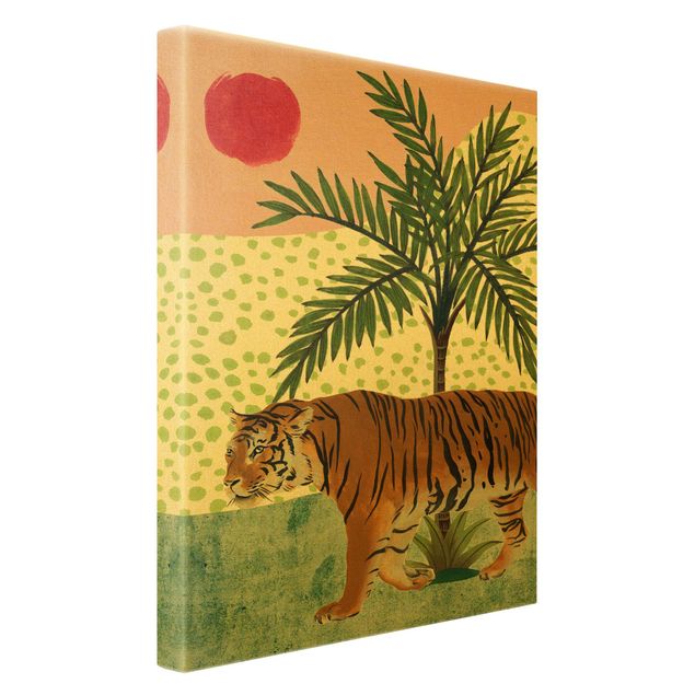 Kunstdrucke auf Leinwand Spazierender Tiger im Morgenrot
