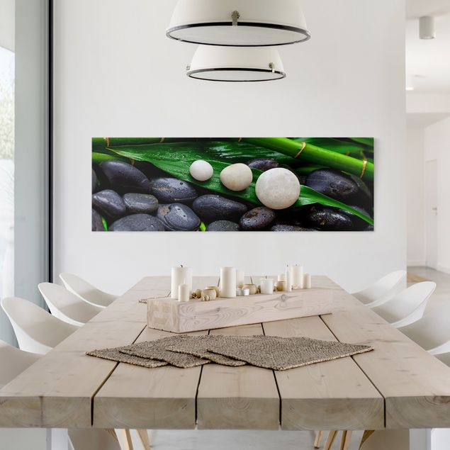 Leinwandbilder Wohnzimmer modern Grüner Bambus mit Zen Steinen