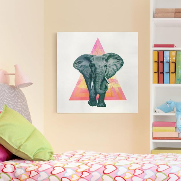Leinwandbilder XXL Illustration Elefant vor Dreieck Malerei