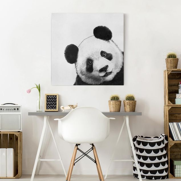 Wandbilder Tiere Illustration Panda Schwarz Weiß Malerei