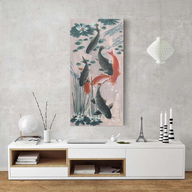 Wandbilder Tiere Asiatische Malerei Kois im Teich II