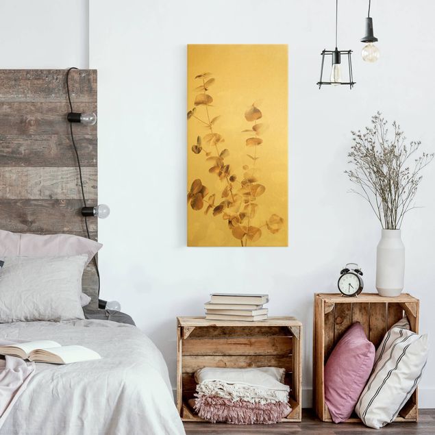 Leinwandbilder Wohnzimmer modern Goldene Eukalyptuszweige mit Weiß