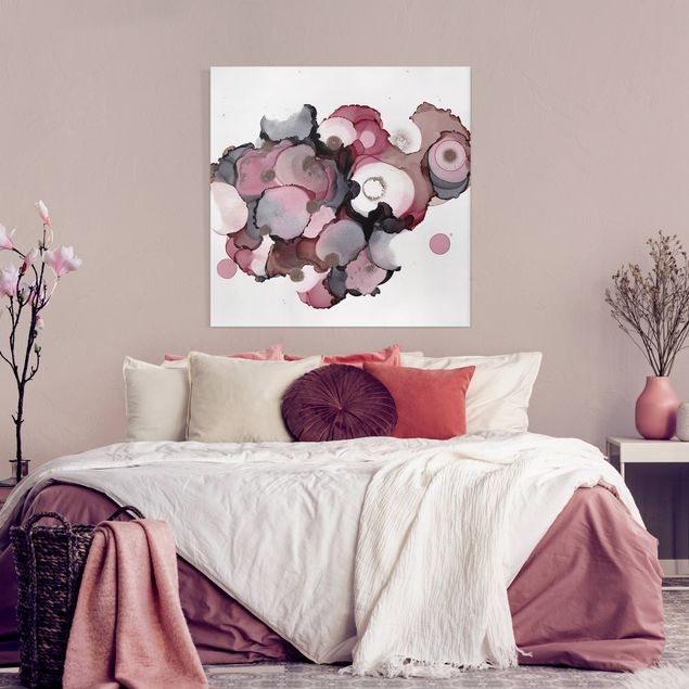 Leinwandbilder abstrakt Pink-Beige Tropfen mit Roségold