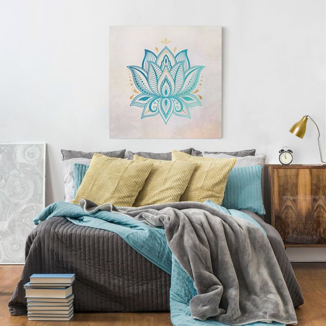 Bilder für die Wand Lotus Illustration Mandala gold blau