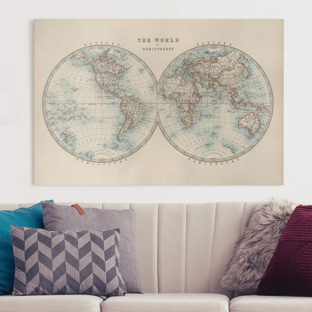Wandbilder XXL Vintage Weltkarte Die zwei Hemispheren
