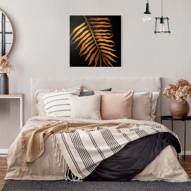 Wandbilder Wohnzimmer modern Gold - Palmenblatt II auf Schwarz