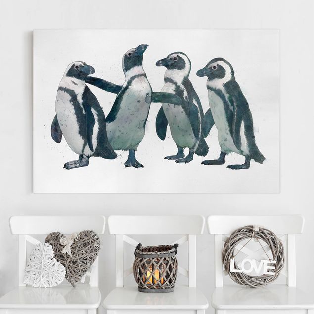 Leinwandbilder Wohnzimmer modern Illustration Pinguine Schwarz Weiß Aquarell