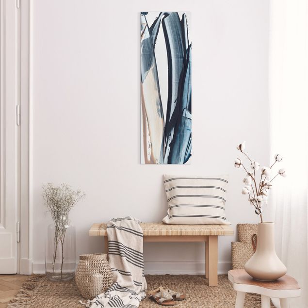 Wandbilder abstrakt Blau und Beige Streifen