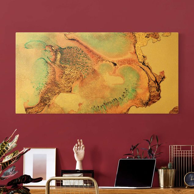 Wandbilder abstrakt Goldenes Aquarell Rosé