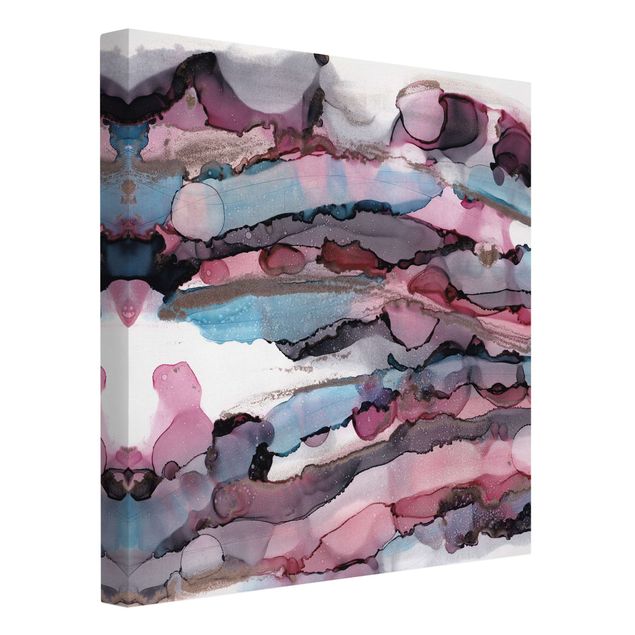 Leinwandbild Kunstdruck Wellenreiten in Violett mit Roségold