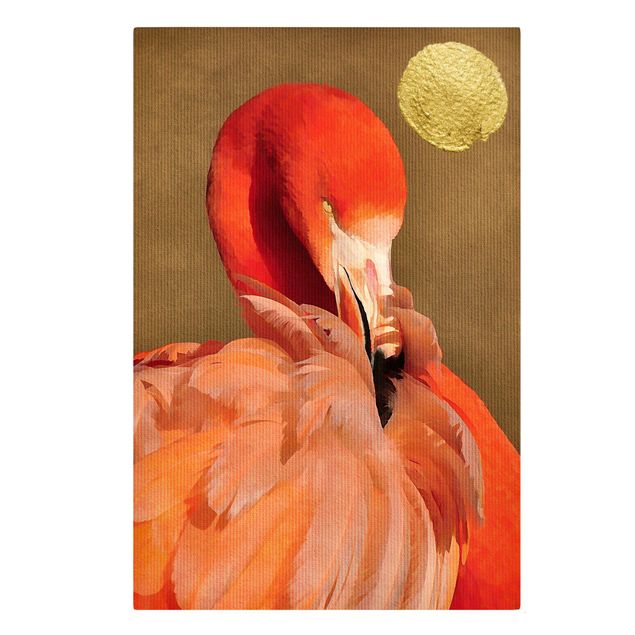 Tierbilder auf Leinwand Goldener Mond mit Flamingo