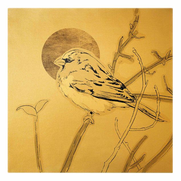 Wandbilder Vintage Vogel vor goldener Sonne IV