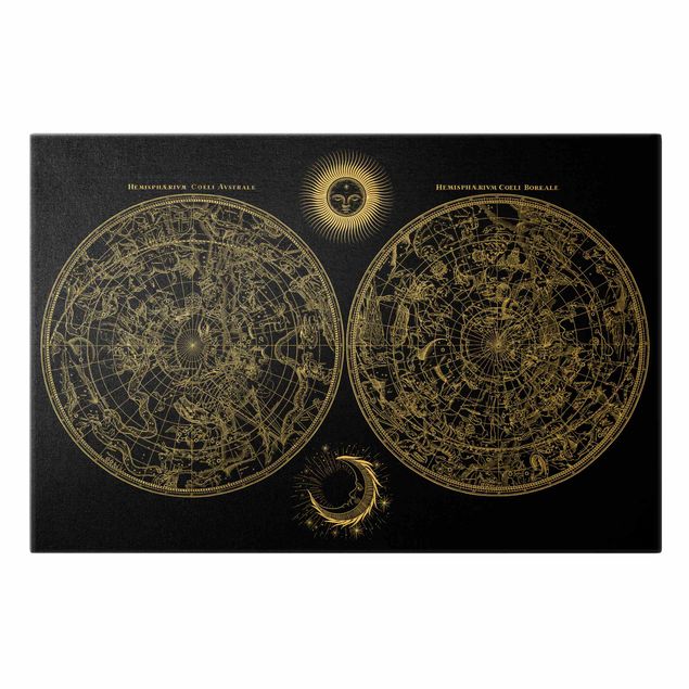 Leinwandbild Gold - Antike Vintage Sternenkarte Schwarz - Querformat 3:2