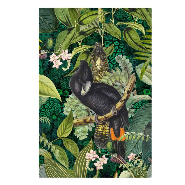 Leinwandbild Kunstdruck Bunte Collage - Kakadus im Dschungel