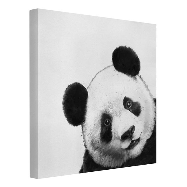 Leinwand Kunstdruck Illustration Panda Schwarz Weiß Malerei