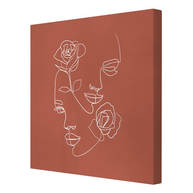 Wandbilder Wohnzimmer modern Line Art Gesichter Frauen Rosen Kupfer