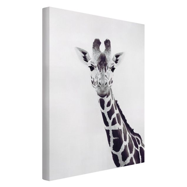 Leinwand Schwarz-Weiß Giraffen Portrait in Schwarz-weiß