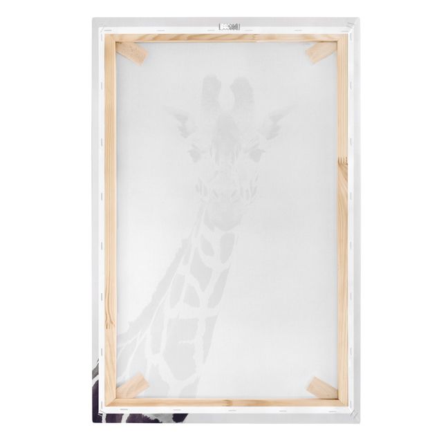 Moderne Leinwandbilder Wohnzimmer Giraffen Portrait in Schwarz-weiß