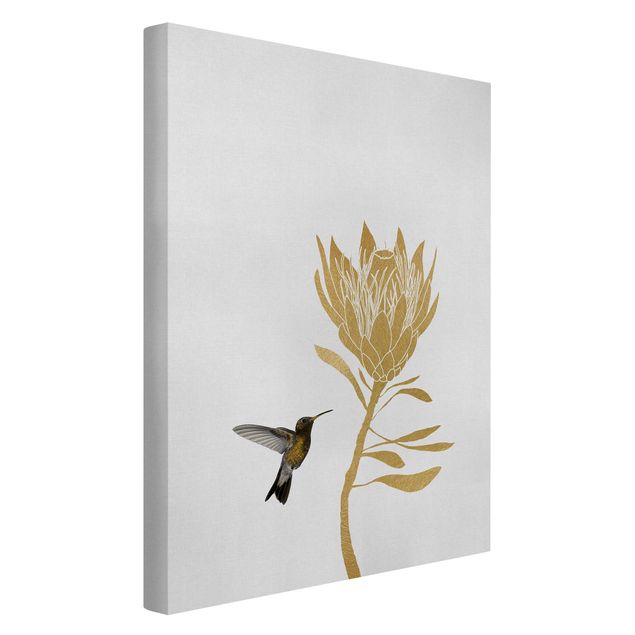 Leinwandbilder Blumen Kolibri und tropische goldene Blüte