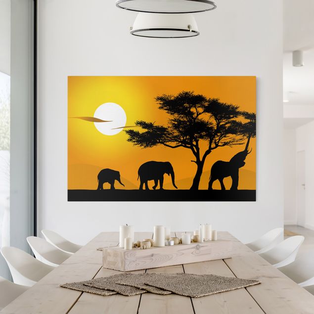 Wandbilder Sonnenuntergänge African Elefant Walk