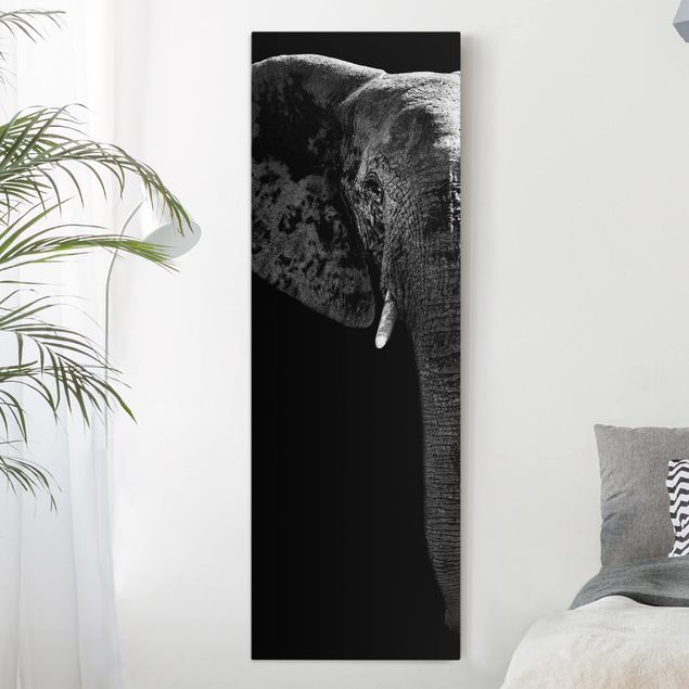 Leinwandbilder Elefanten Afrikanischer Elefant schwarz-weiß