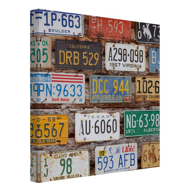 Bilder für die Wand Amerikanische Nummernschilder auf Holz
