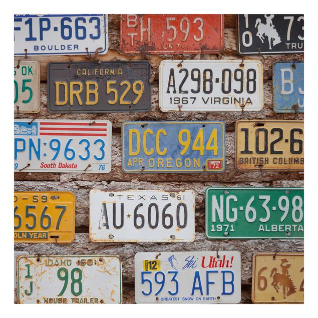 Schöne Leinwandbilder Amerikanische Nummernschilder auf Holz