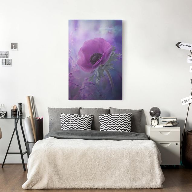 Moderne Leinwandbilder Wohnzimmer Anemonenblüte in Violett